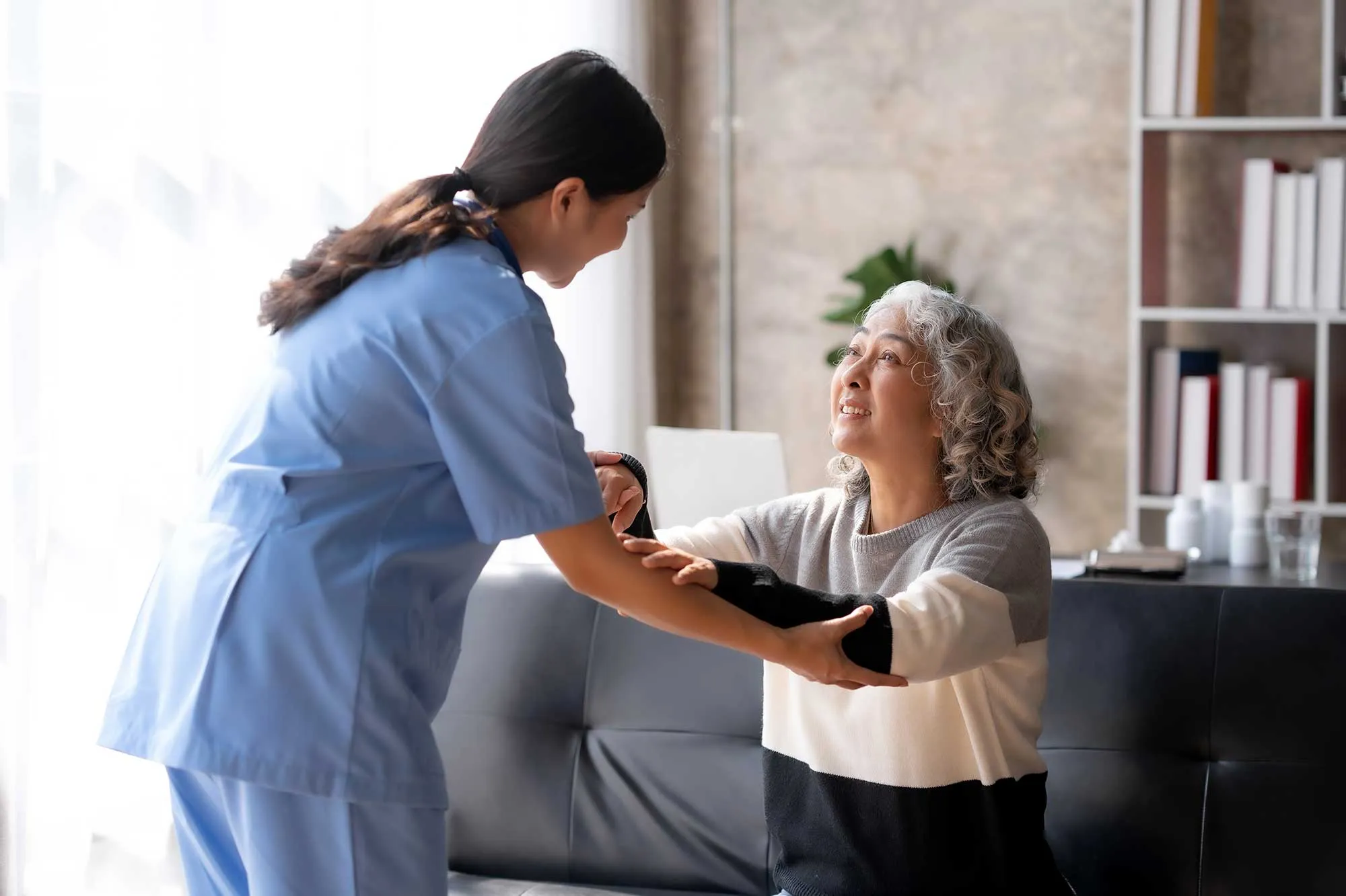 Professional caregiver providing care